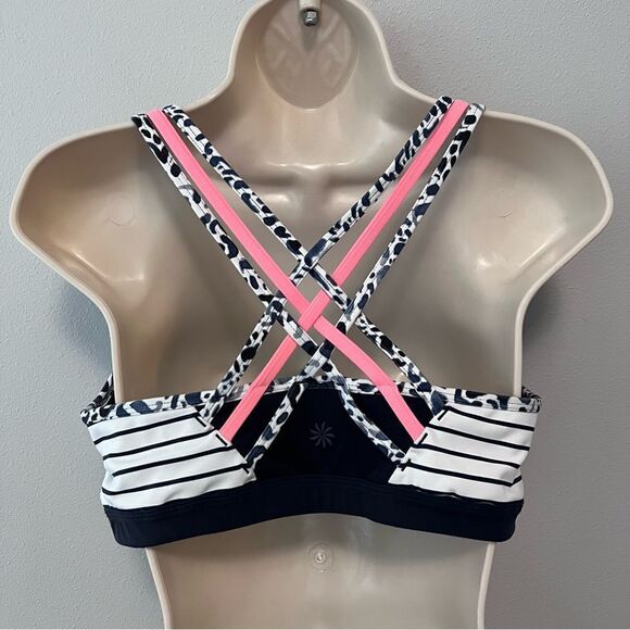 Athleta Animal Print /Stripe Strappy Sports Bra Size L - Picture 2 of 6